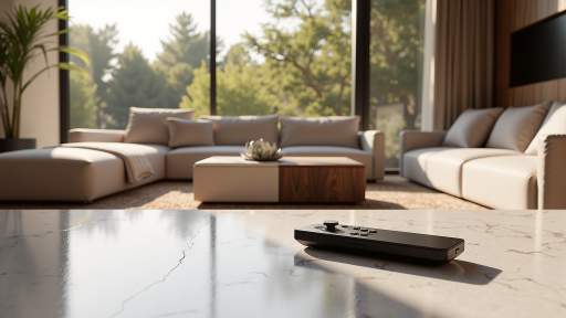 蓝牙语音遥控器方案产品图,展示智能语音遥控器外观,配备免驱Dongle,适用于智能电视和机顶盒控制